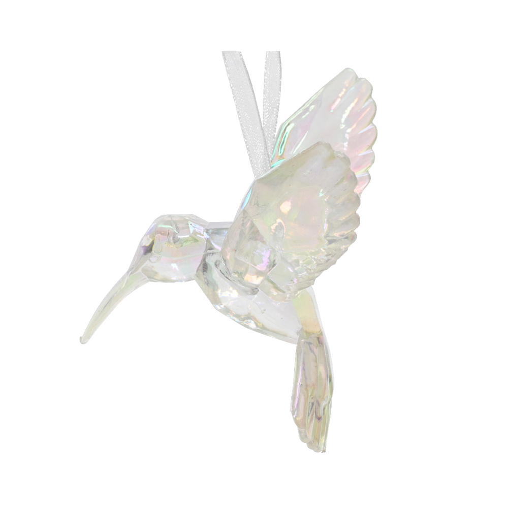 Suspension de Noël en acrylique : oiseau irisé transparent - H.10,5cm