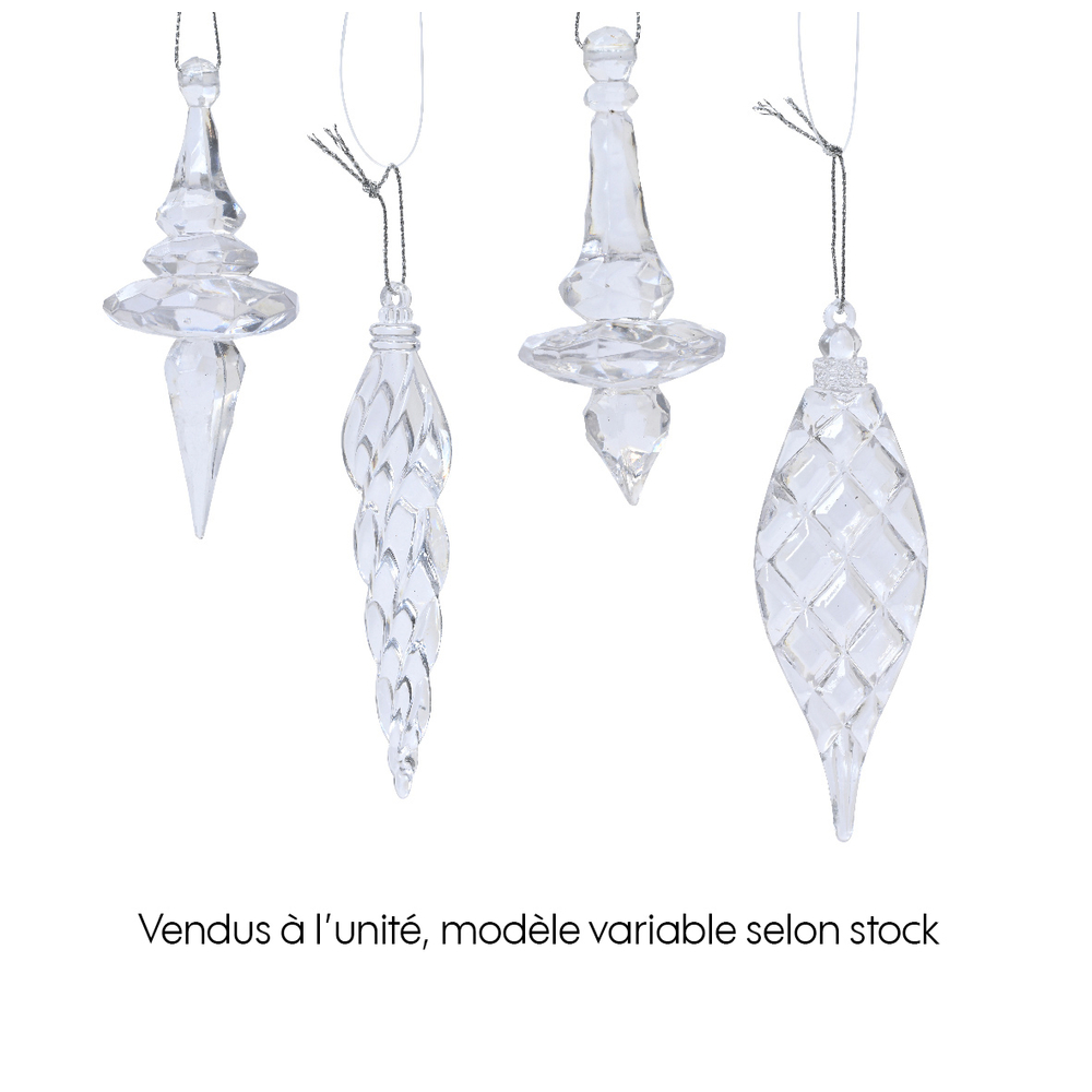 Suspension de Noël : gouttes transparentes, déco de sapin - 10x4xH.4cm
