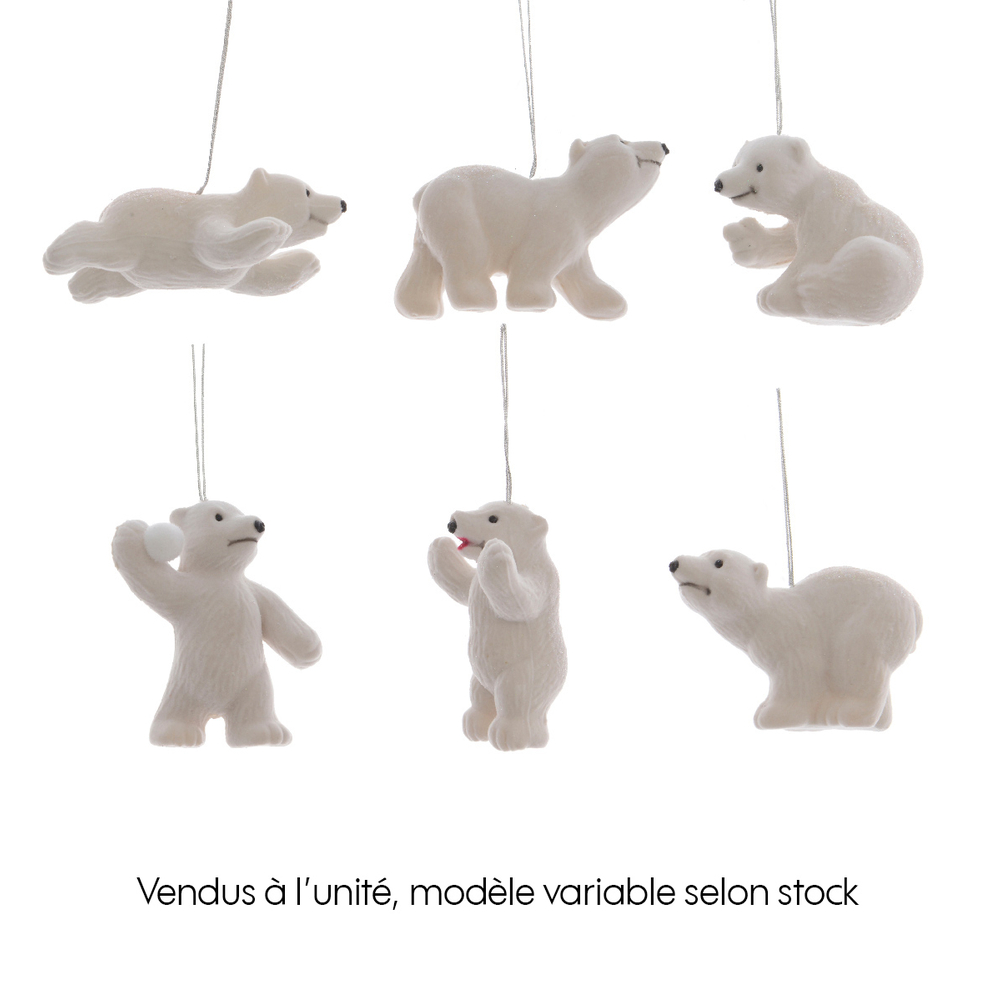 Suspension de Noël : ours polaire, finition pailletée irisée - H.8,5cm