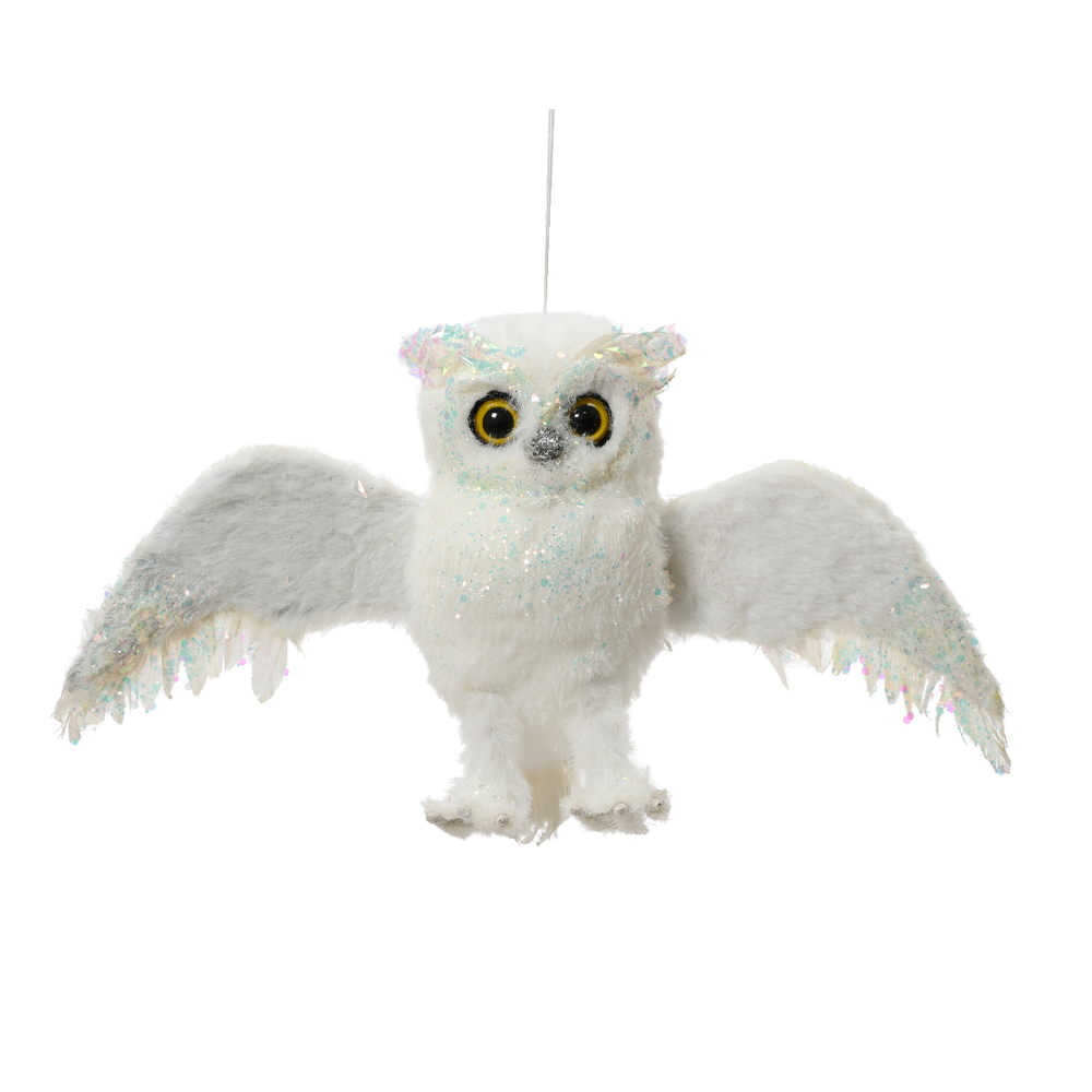 Suspension chouette fourrure artificielle blanc 12x28 H16cm