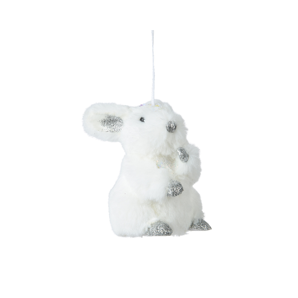 Suspension de Noël : lapin, fourrure artificielle - H.13cm