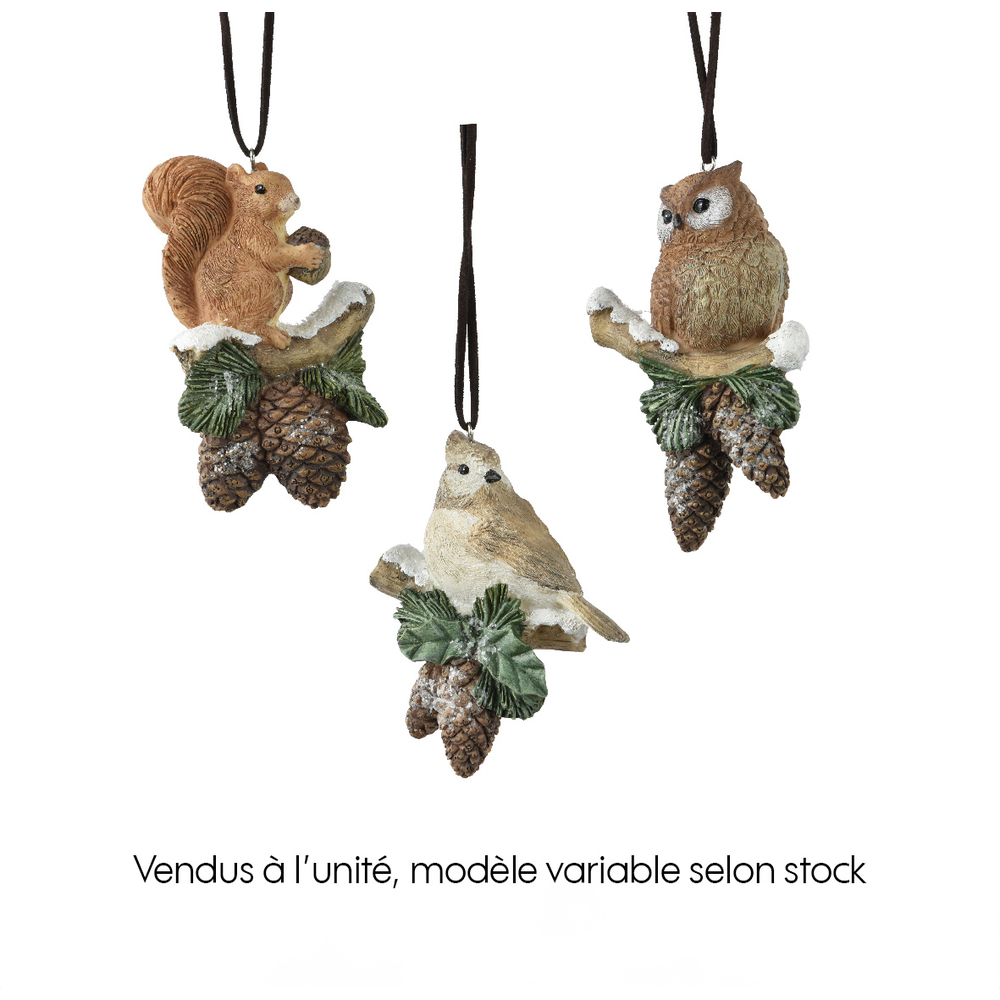 Suspension animaux polyrésine brun 6.5x3.8 H11cm