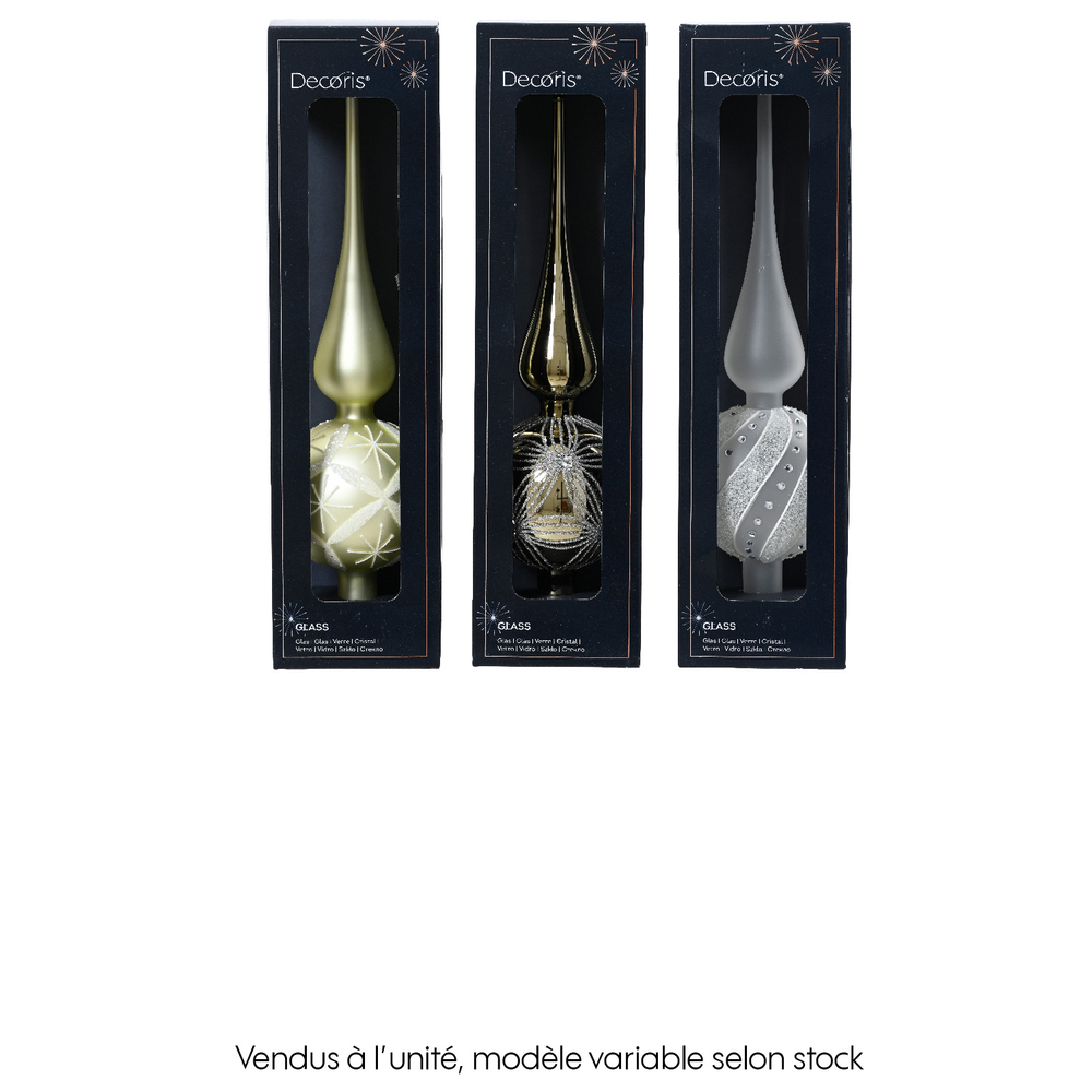 Cimier de sapin de Noël en verre, paillettes façon diamant - H.31cm