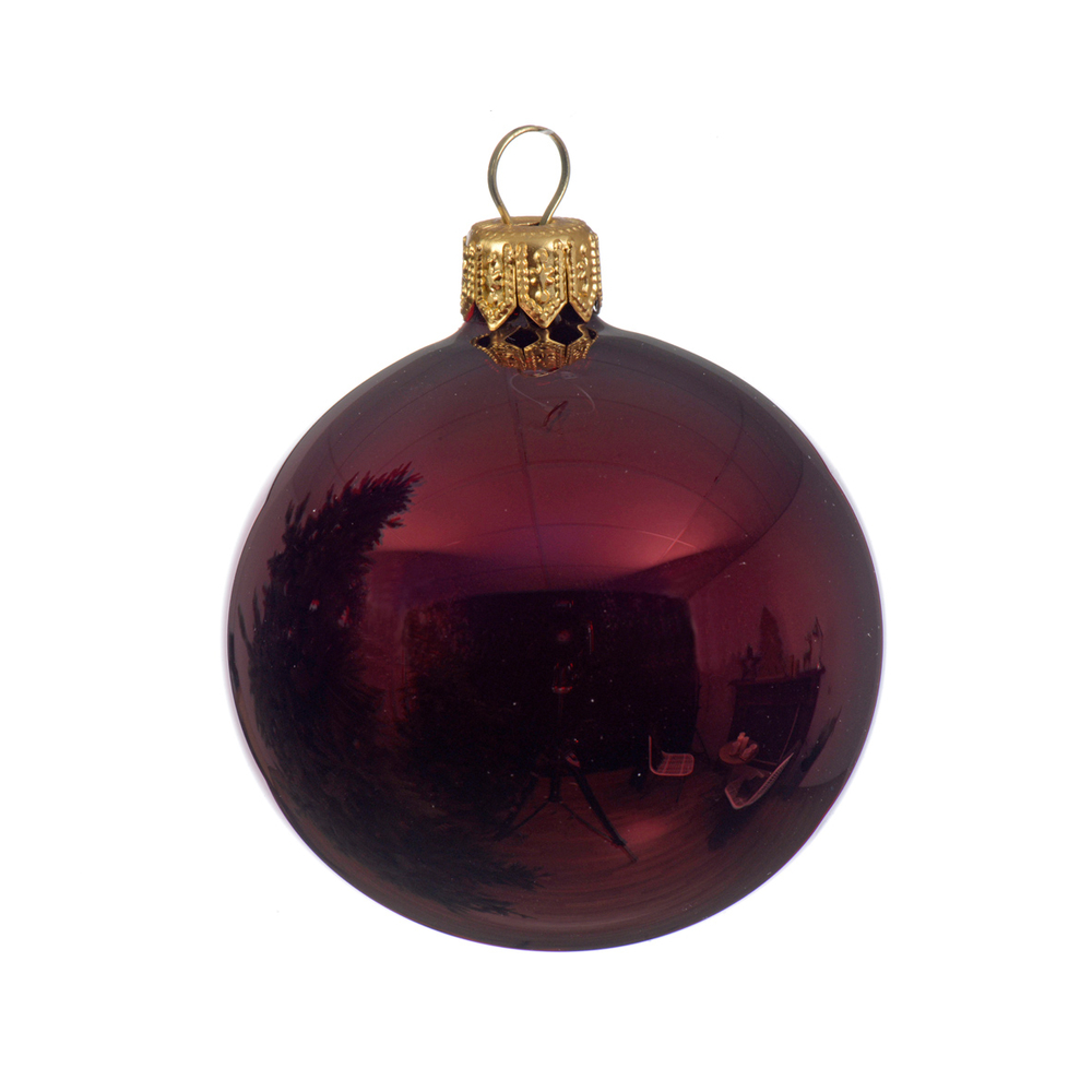Boule de Noël en verre brillant, coloris bordeaux - D.8cm