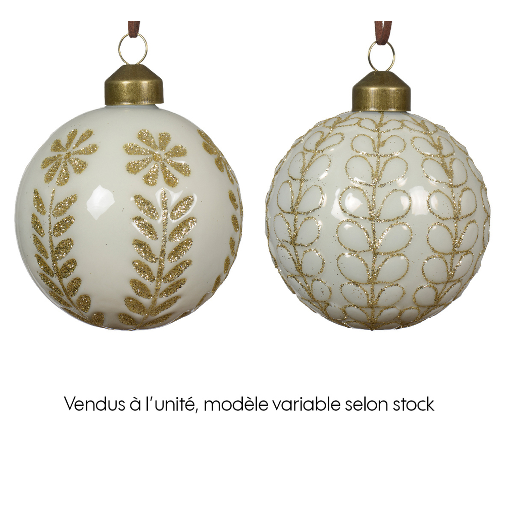 Boule de Noël, motifs de coloris or et blanc laine - D.8cm