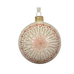 Boule de Noël en verre : motif médaillon étoilé, coloris blanc - D.8cm