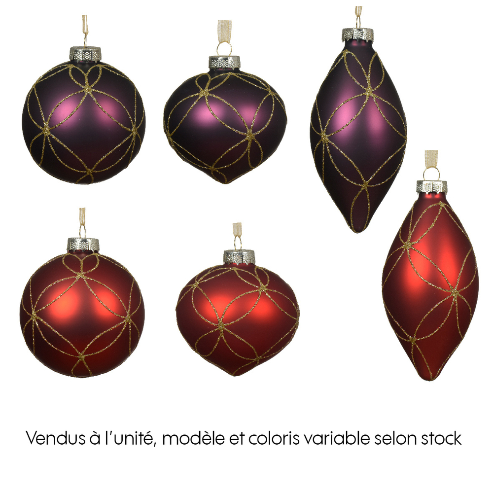 Boule de Noël en verre avec décoration de paillettes or - D.8cm