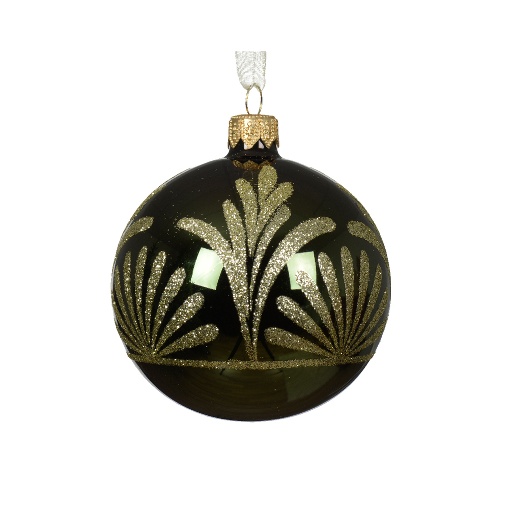 Boule de Noël en verre, coloris vert pin - D.8cm