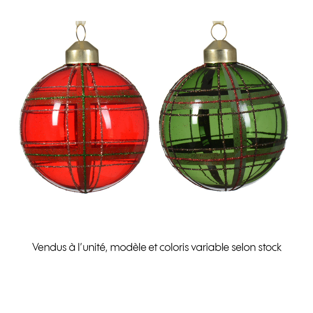 Boule de Noël en verre avec croisillons pailletés - D.8cm