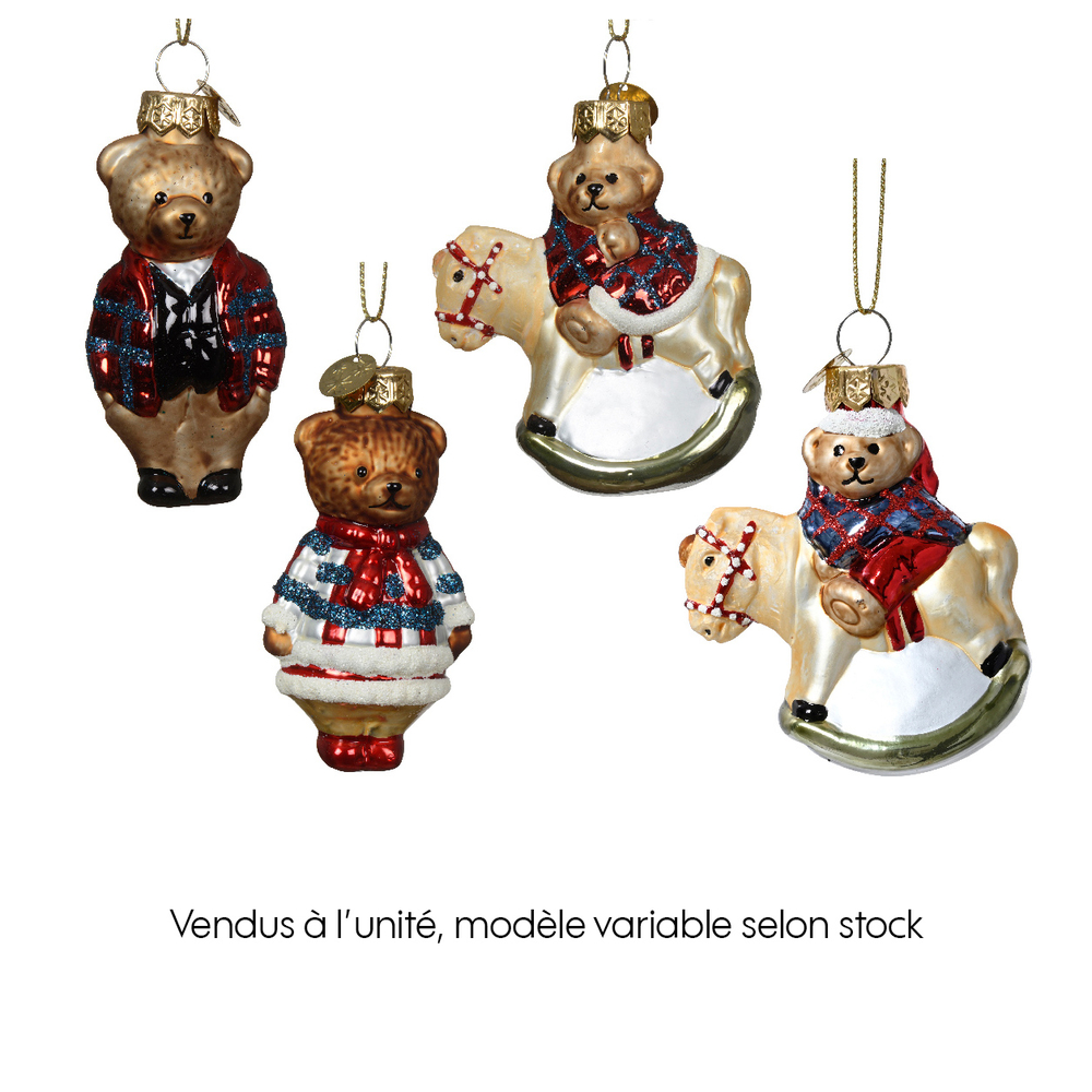 Suspension de Noël en verre : figurine ours - L.4,5xl.3,5xH.7,5cm