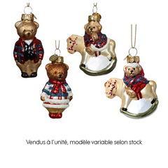 Suspension de Noël en verre : figurine ours - L.4,5xl.3,5xH.7,5cm