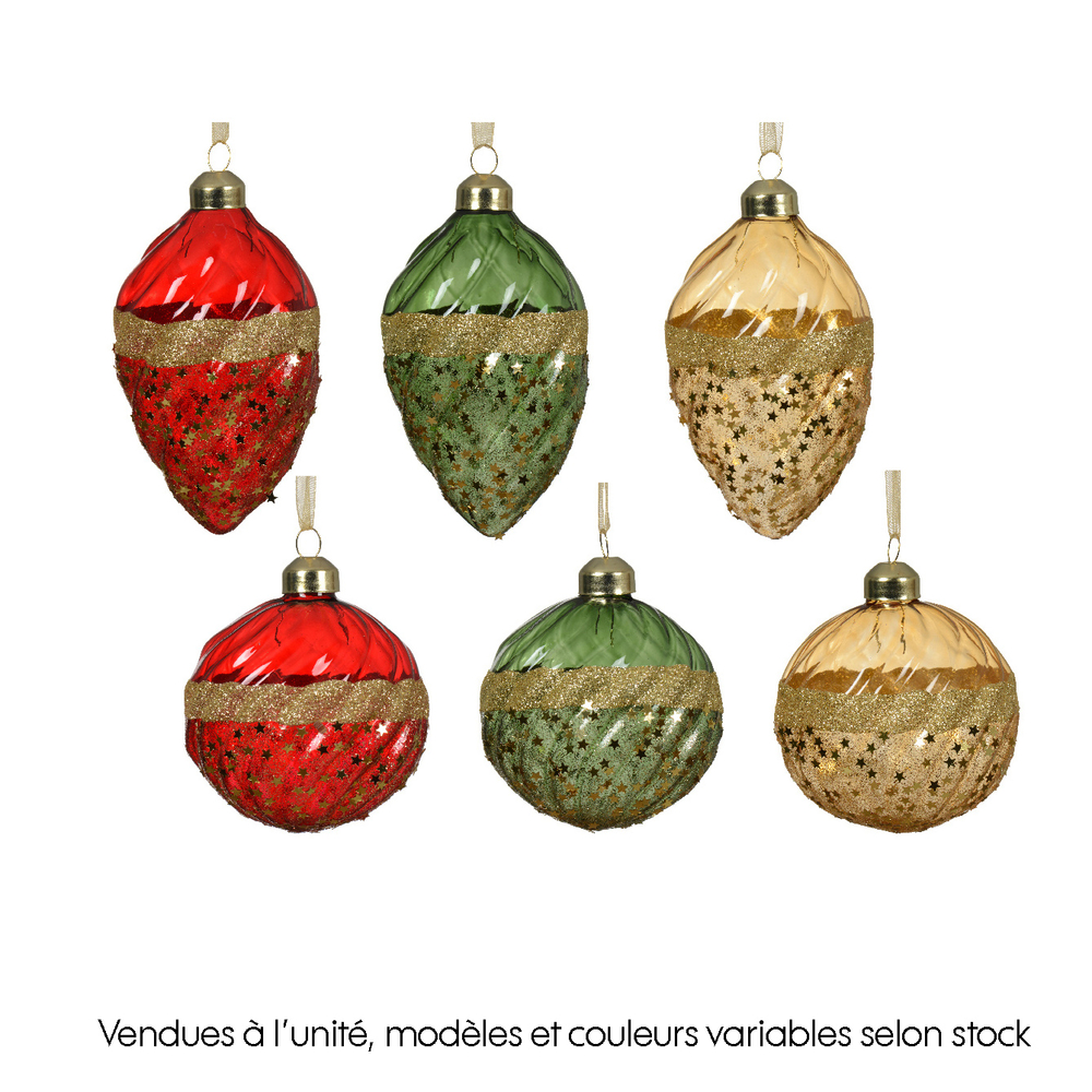 Suspension de Noël en verre, avec étoiles et paillettes - H.8cm