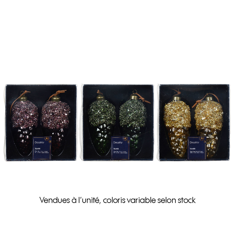 Suspension de Noël : Pomme de pin décorée en verre - H.12cm