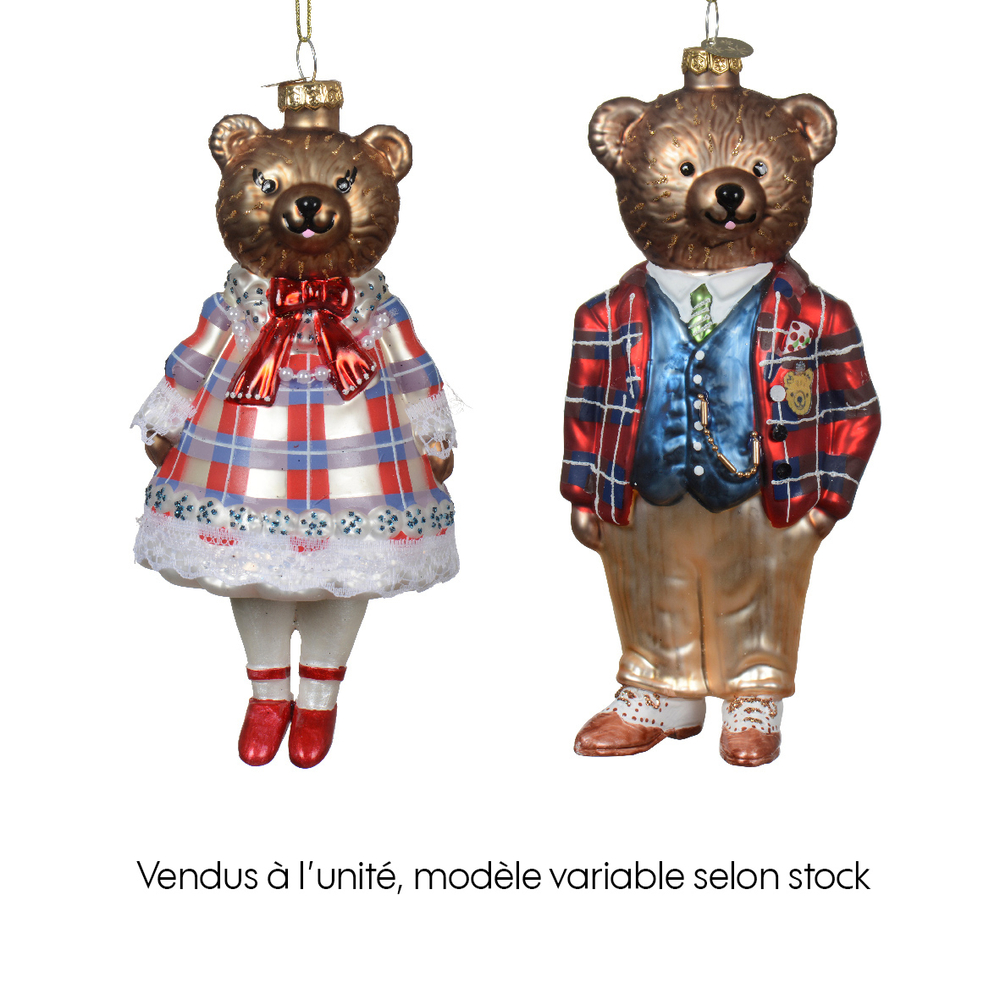 Suspension de Noël en verre : figurine ours - H.16cm