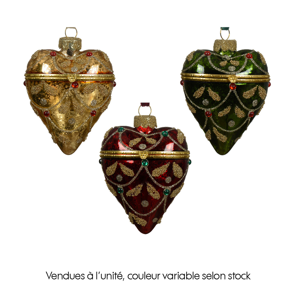 Suspension de Noël : Cœur en verre avec paillettes façon diamant H.9cm