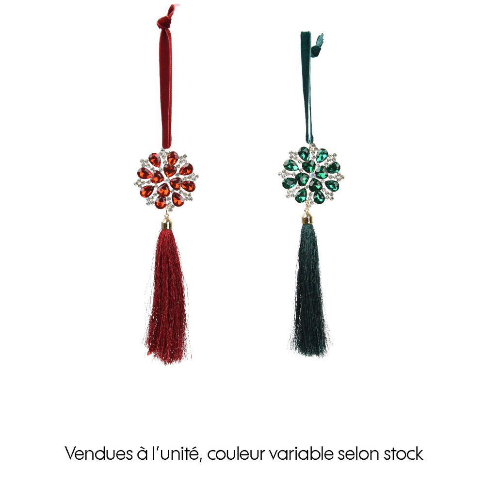 Suspension de Noël : ornement de paillettes, cordes et strass - H.15cm