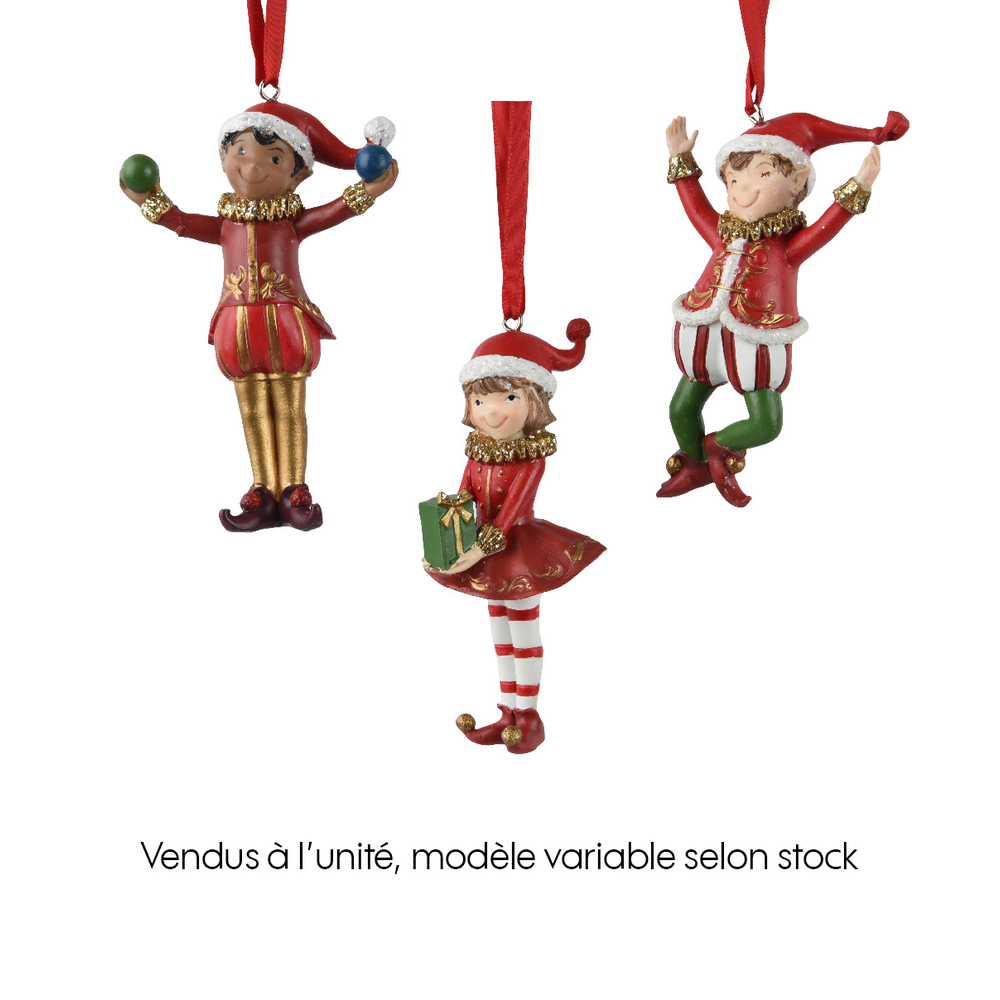 Suspension de Noël : Elfe en polyrésine rouge H.10cm