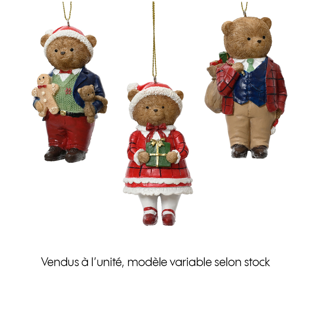 Suspension de Noël en résine : figurine ours, coloris brun - H.11cm