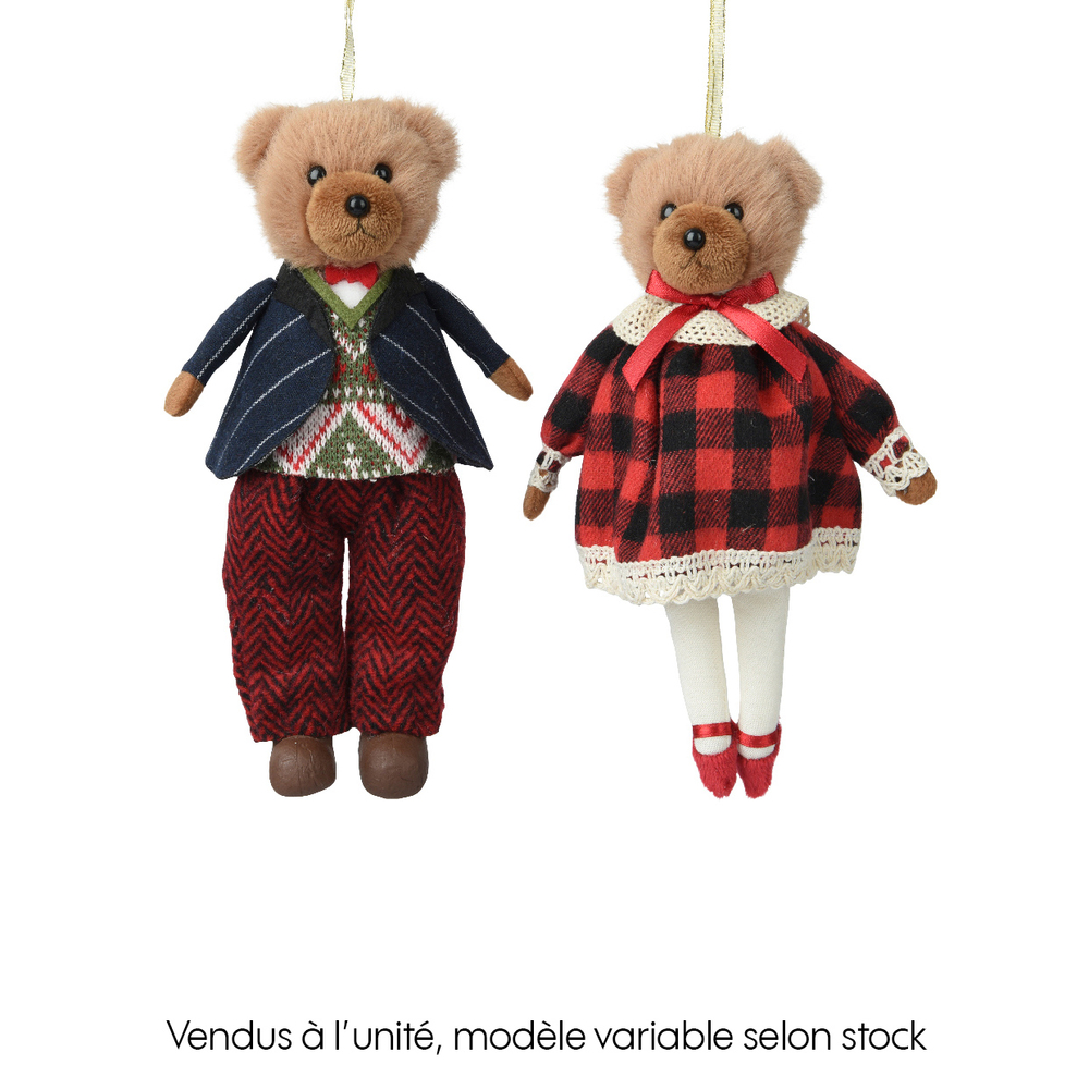Suspension de Noël en polyester : ours habillé - L.8xl.5xH.18cm