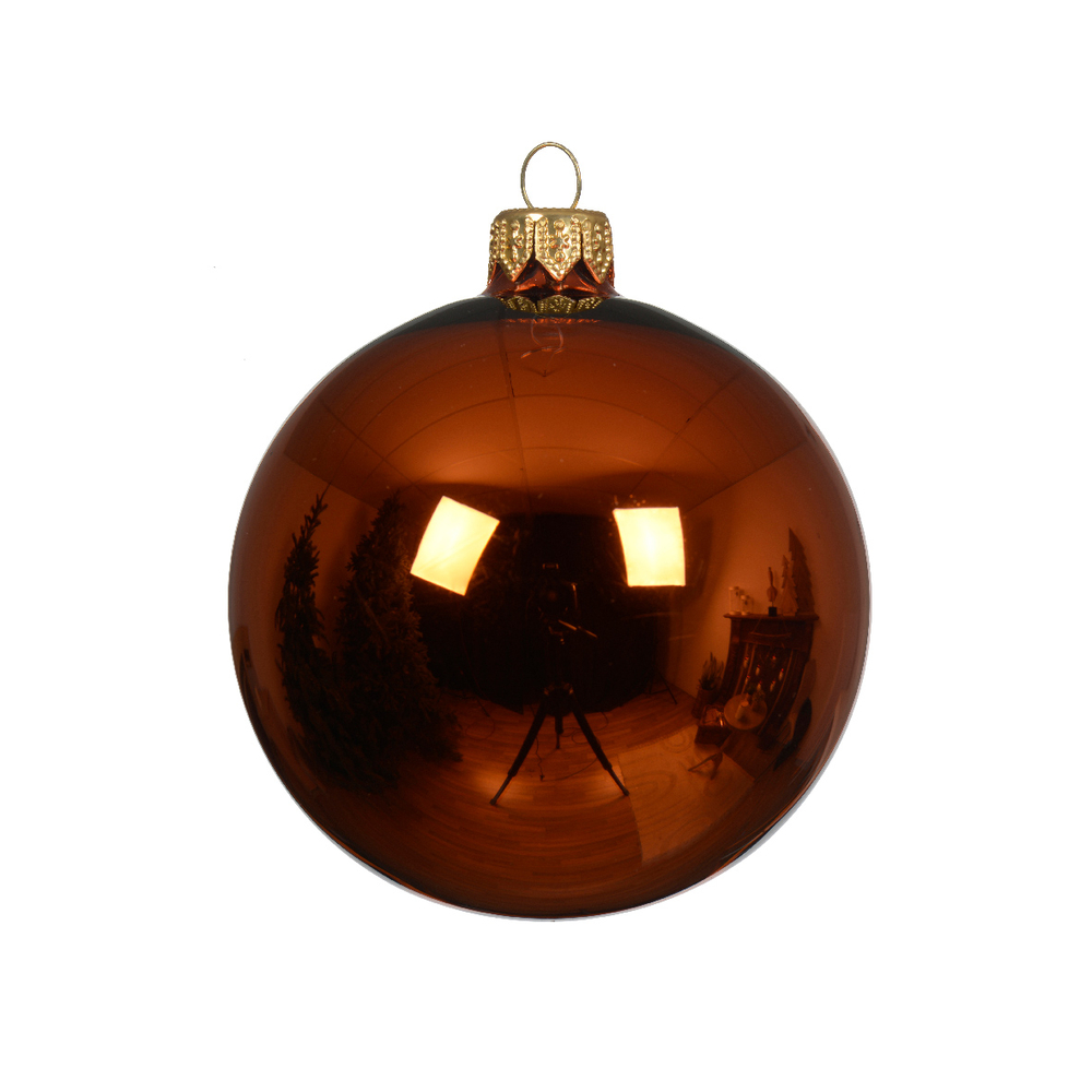 Boule de Noël en verre brillant, coloris cidre chaud d 8cm