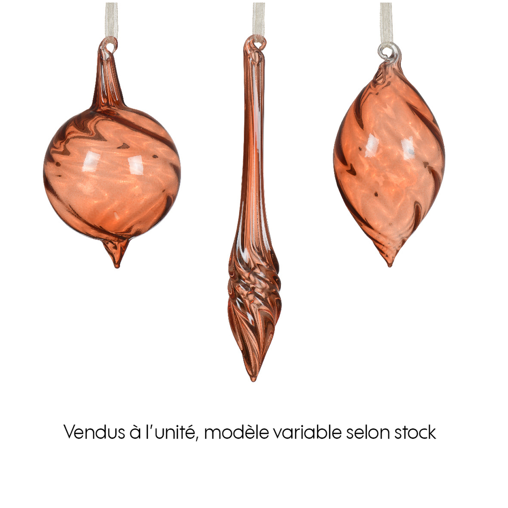 Suspension de Noël en verre à motif torsadé, coloris cidre chaud d 6cm