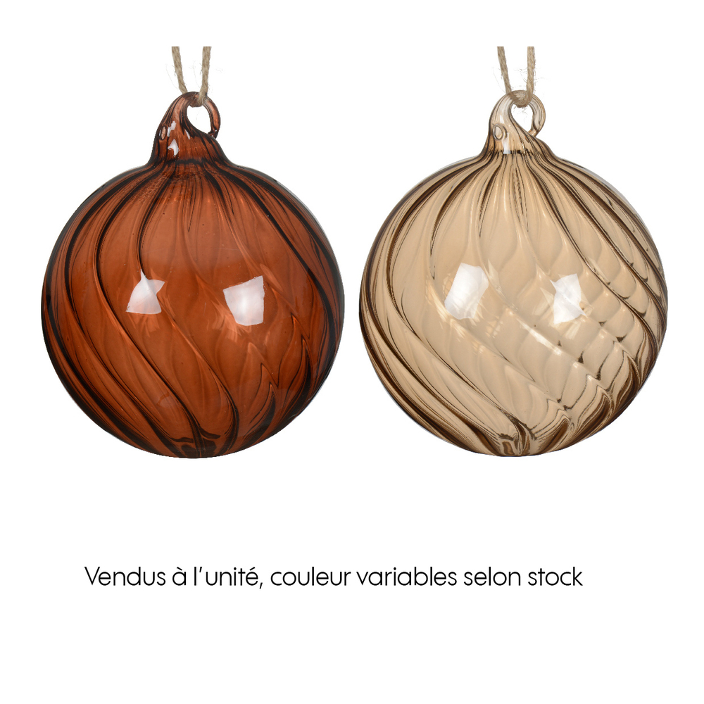 Boule de Noël en verre, avec motif torsadé - D.8cm