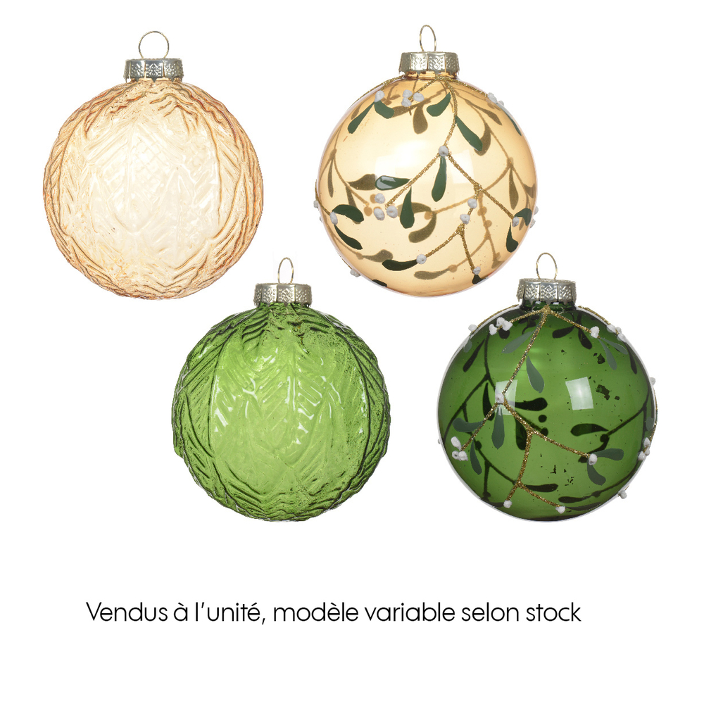 Boule de Noël en verre, avec motif en relief - D.8cm