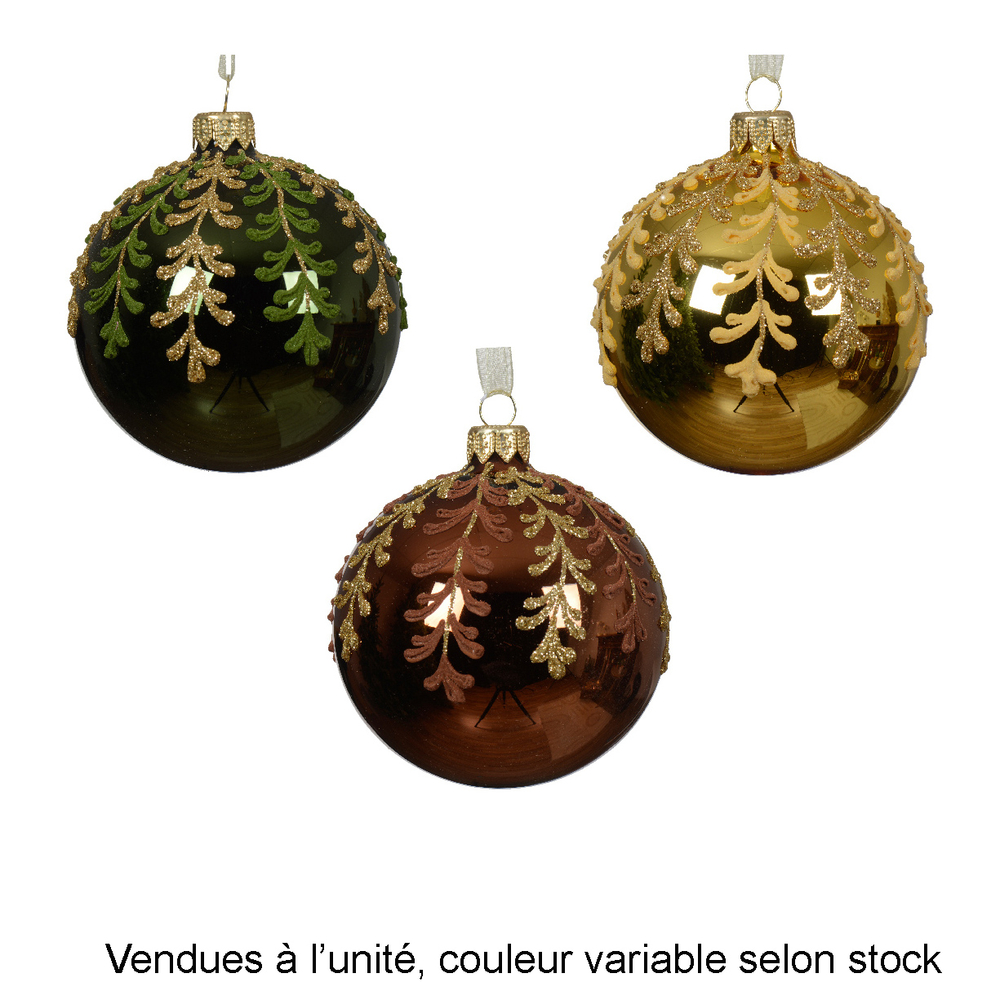 Boule de Noël en verre, motif branches de haut en bas - D.8cm