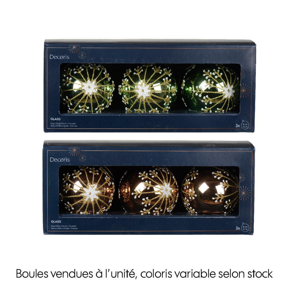 Suspension de Noël : boule en verre, finition Feux d'artifice D.8cm