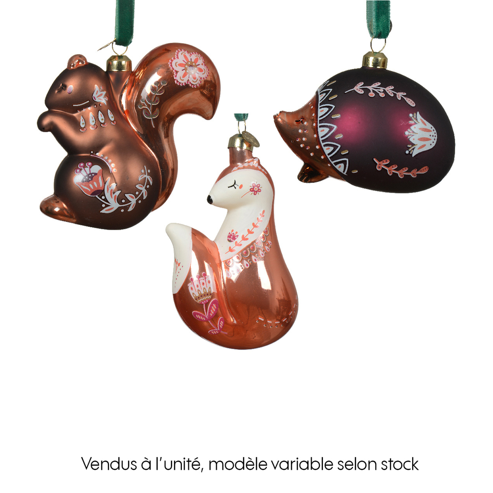 Suspension animal verre avec imprime fleur 9.8x5 H10.4cm