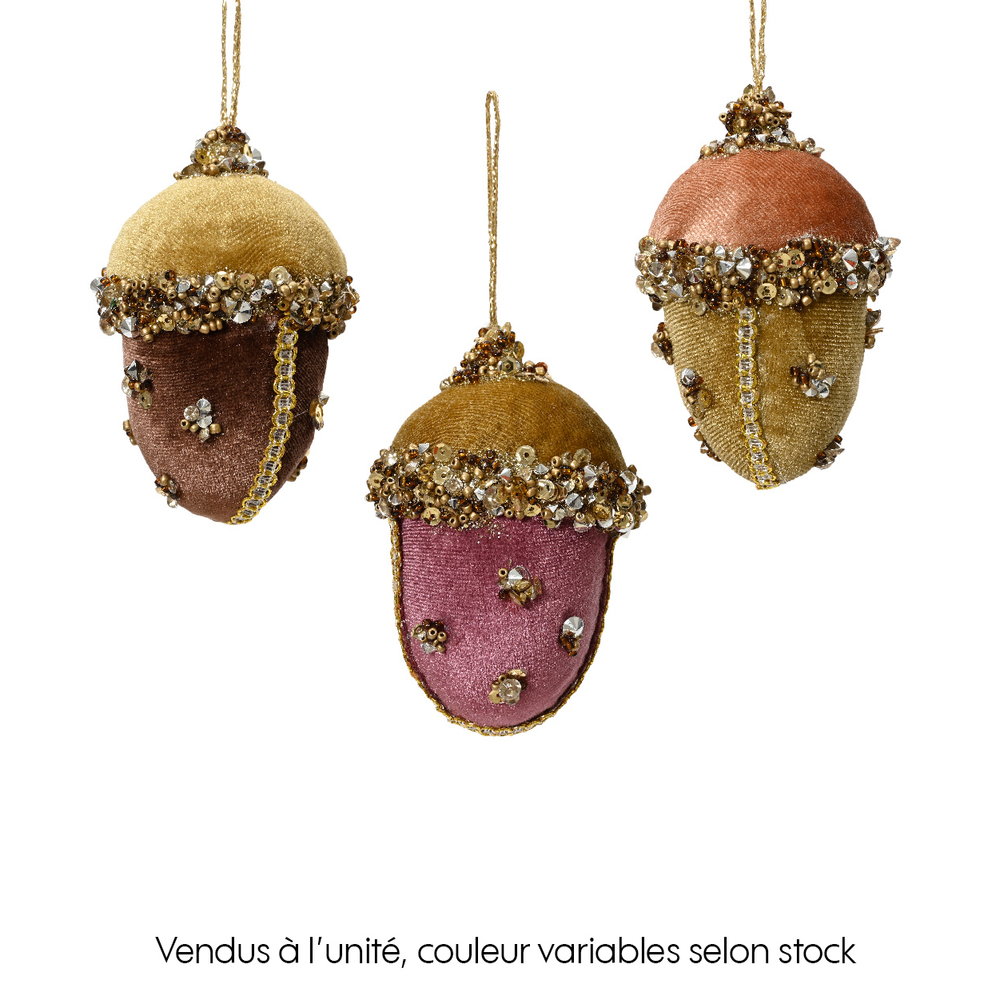 Suspension de Noël : Gland velours polyester, sequins et perles H.9cm