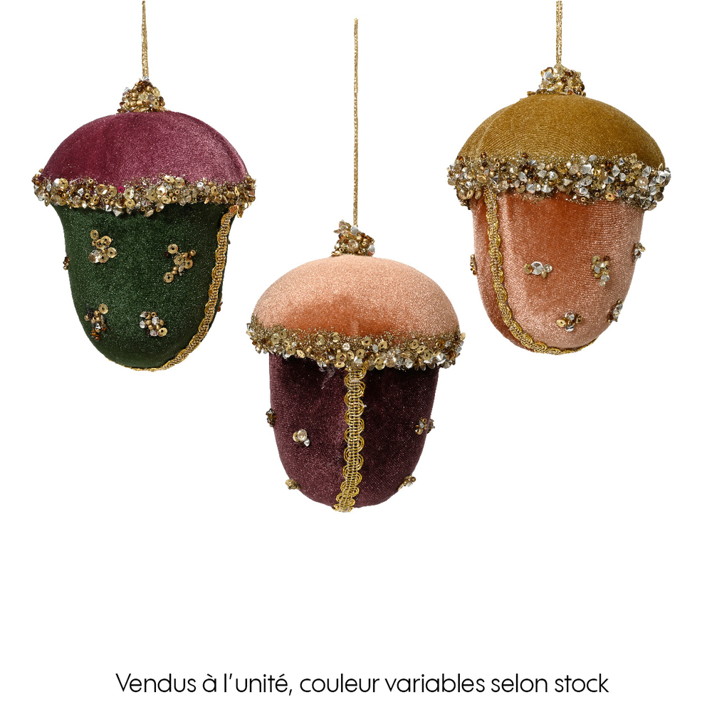 Suspension de Noël : Gland velours polyester, sequins et perles H.12cm