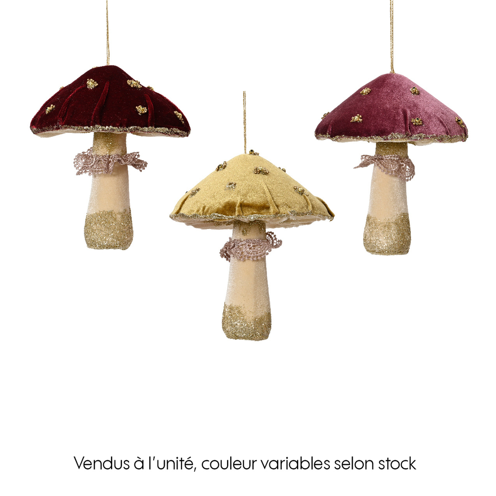 Suspension de Noël en velours : champignon - L.10xl.10xH.12cm
