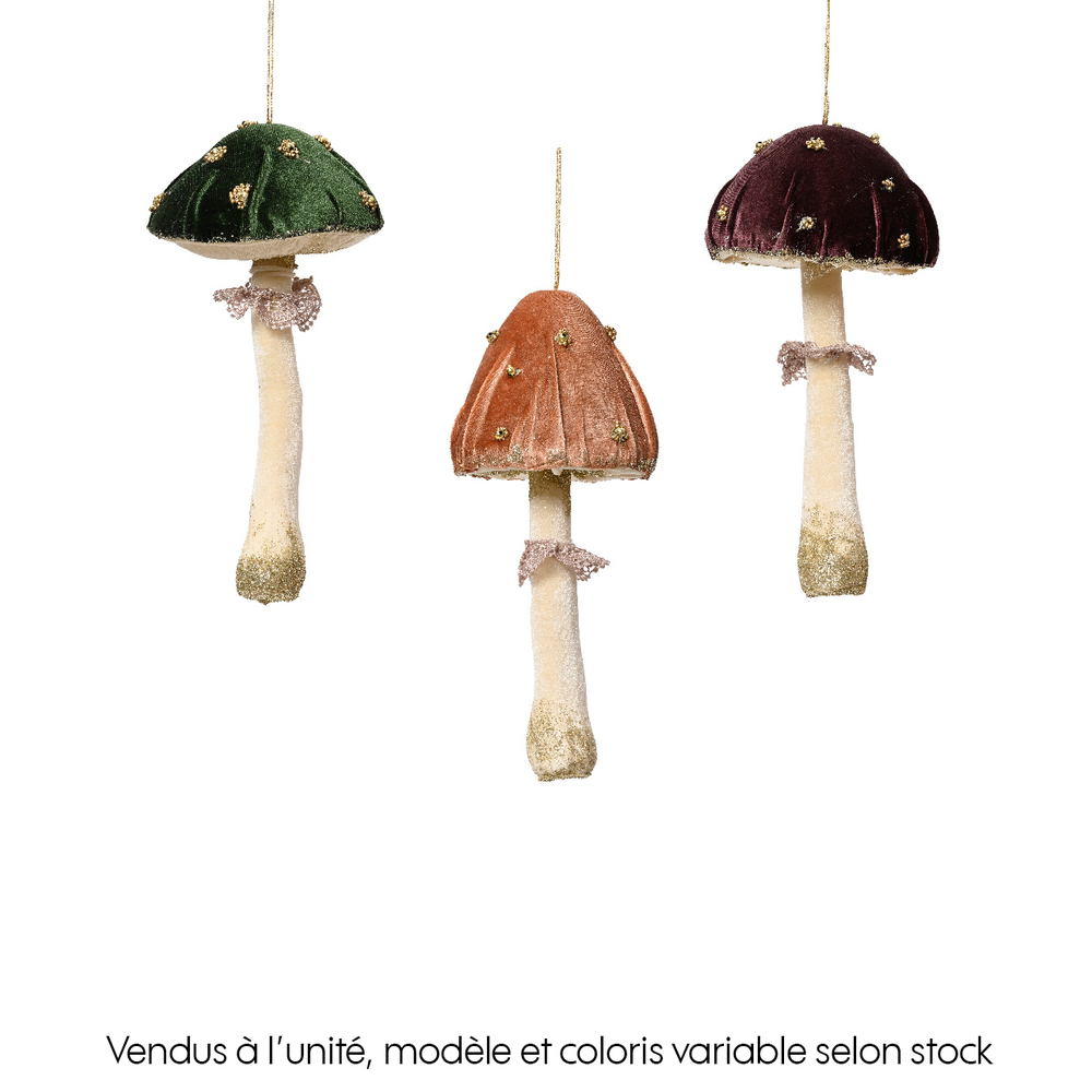 Suspension champignon velours polyester 12x12 H25cm