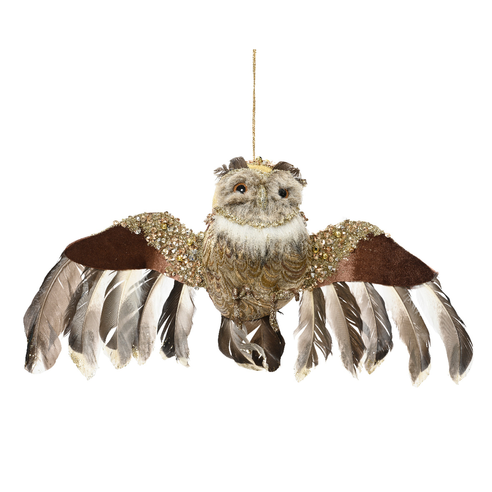 Suspension chouette polyester brun 12x12 H36cm