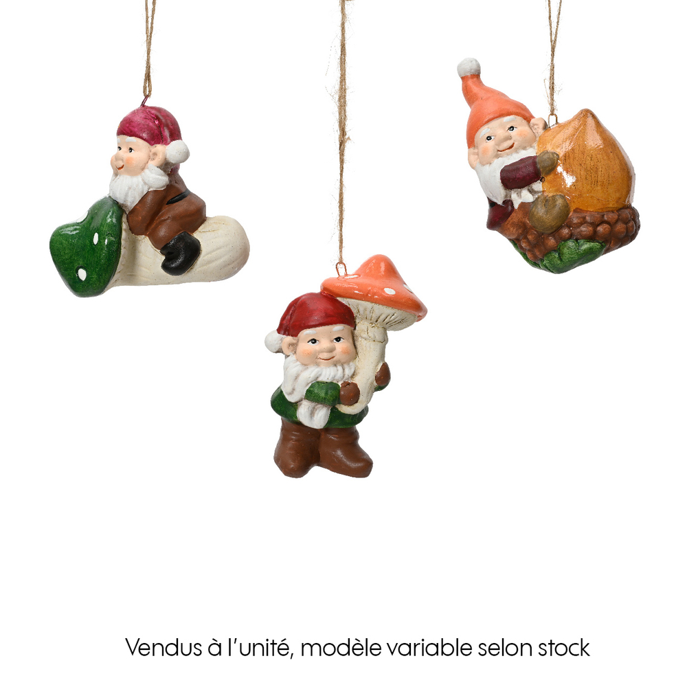 Suspension de Noël : gnome en terre cuite - 6,1x5xH.9,4cm
