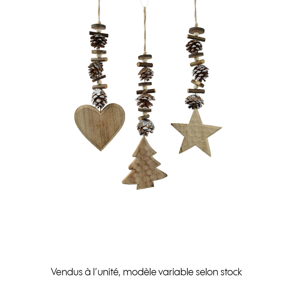 Suspension de Noël : Figurine en bois de sapin blond 3x10xH.26cm