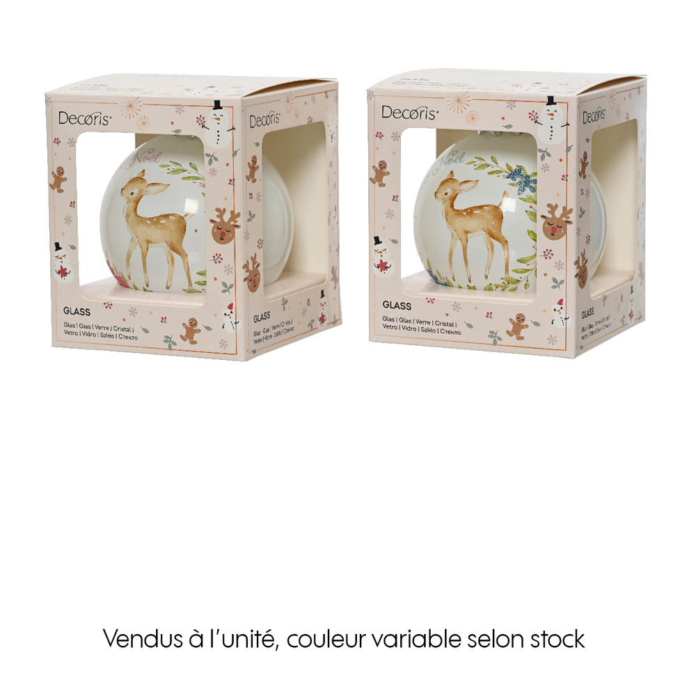 Boule de Noël en verre : 'cerf, mon premier Noël' - D.8cm