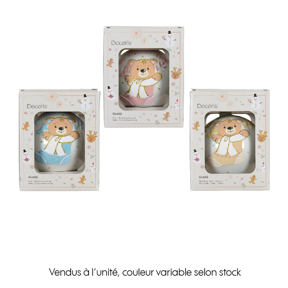 Boule de Noël en verre : 'ours, mon premier Noël' - D.10cm