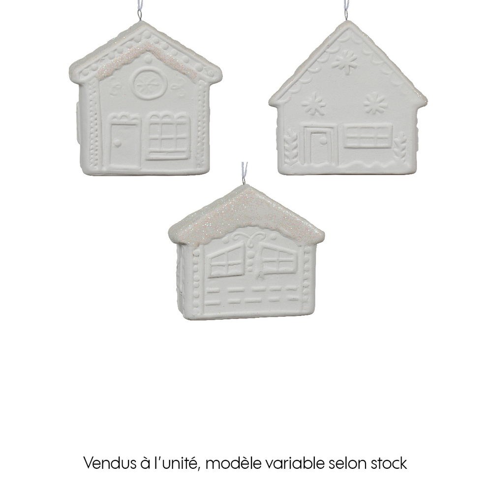 Suspension de Noël : maison de dolomite, coloris blanc 8,7x5,3xH.8,9cm