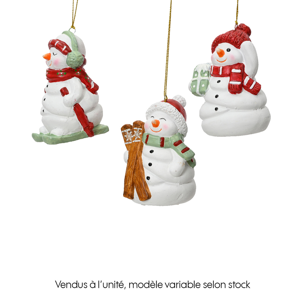 Suspension bonhomme neige terre cuite blanc 6.1x6.7 H9.7cm
