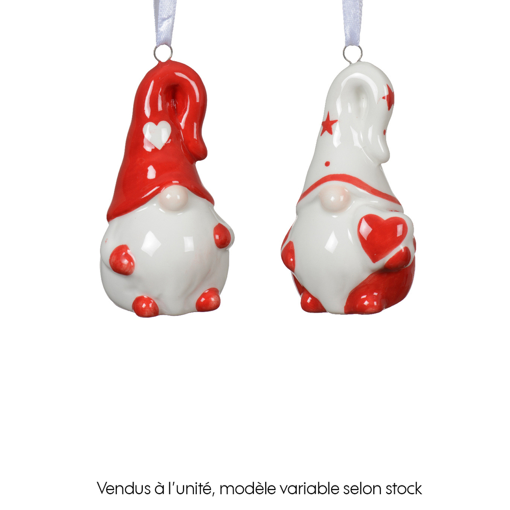 Suspension de Noël : Gnome en dolomite rouge et blanc 5x4xH.9cm