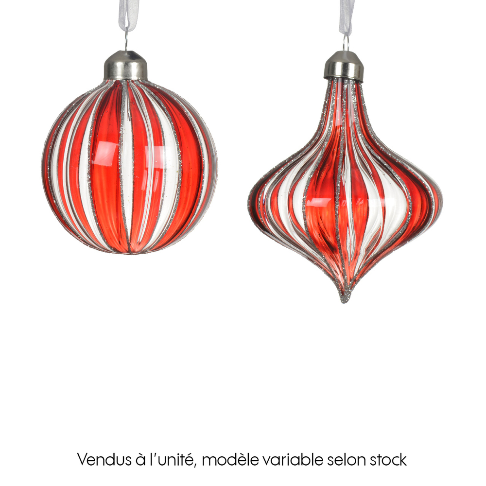 Suspension de Noël : Boule en verre ornée de paillettes argent - D.8cm