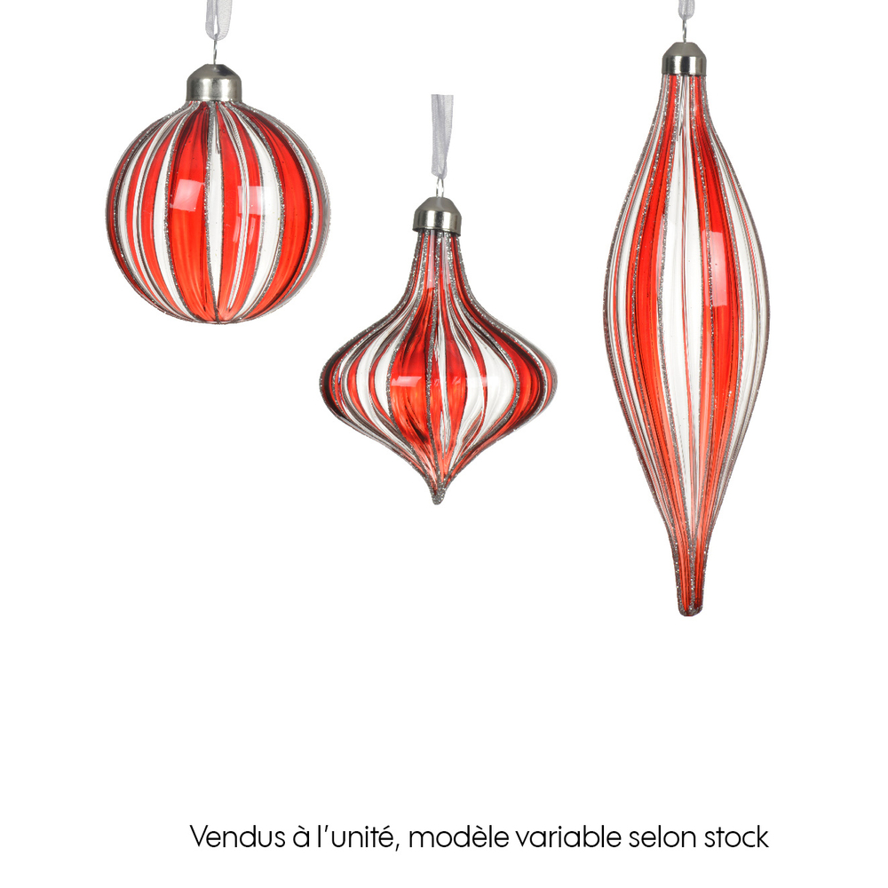 Suspension de Noël : Boule en verre ornée de paillettes argent - D.6cm