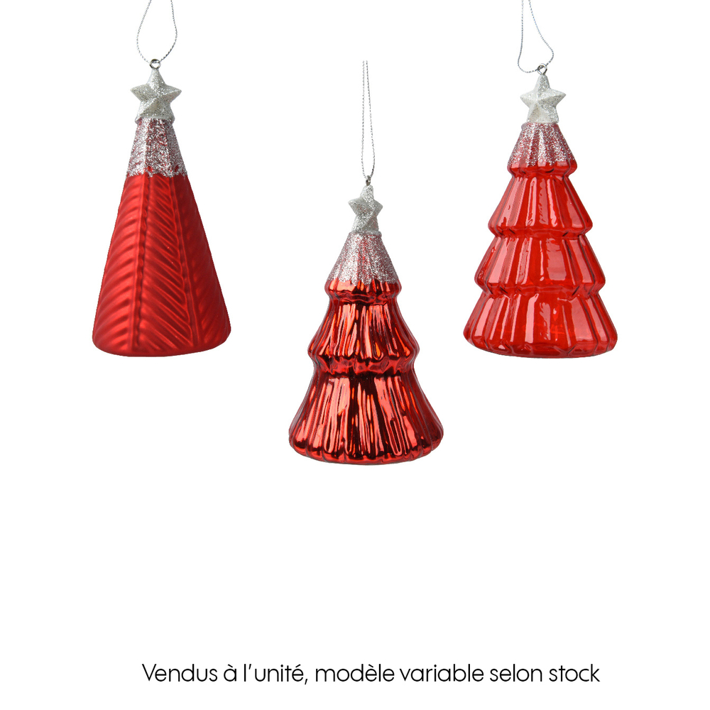 Suspension de Noël : sapin en verre, étoile, coloris rouge - H.12,6cm