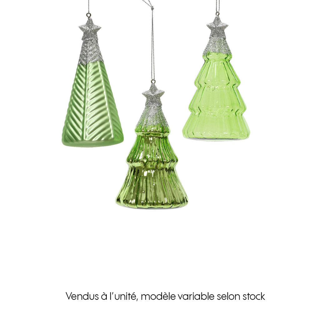 Suspension de Noël : sapin en verre, étoile, coloris vert - H.12,6cm
