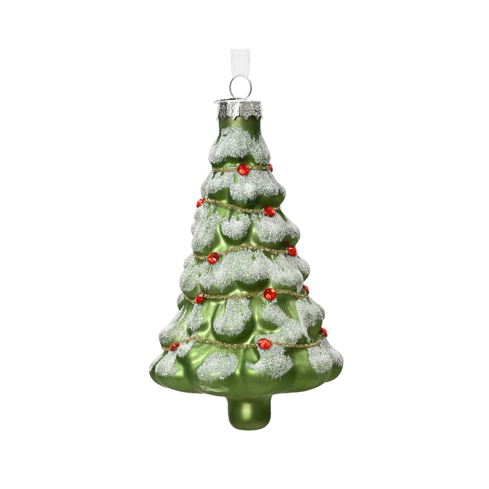 Suspension de Noël en verre : sapin pailleté, coloris vert - H.12cm