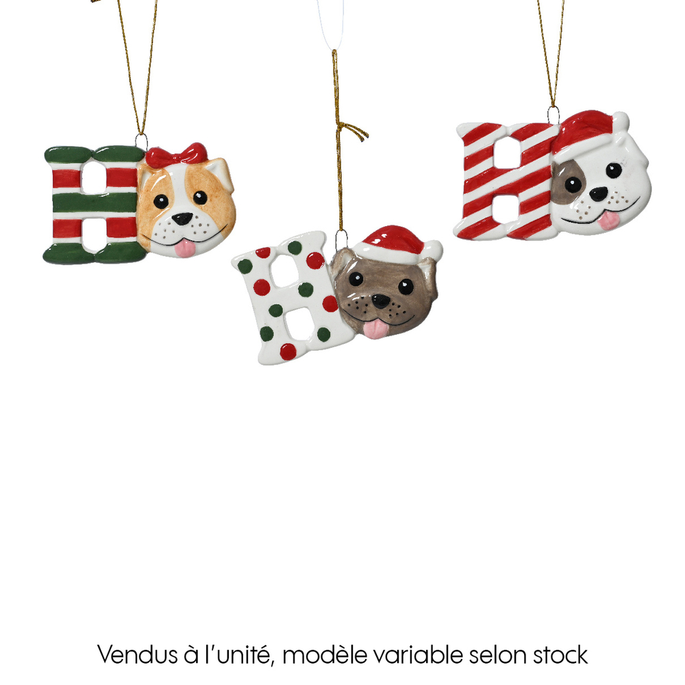 Suspension de Noël : petit portrait canin en dolomite 0,5x5xH.9cm