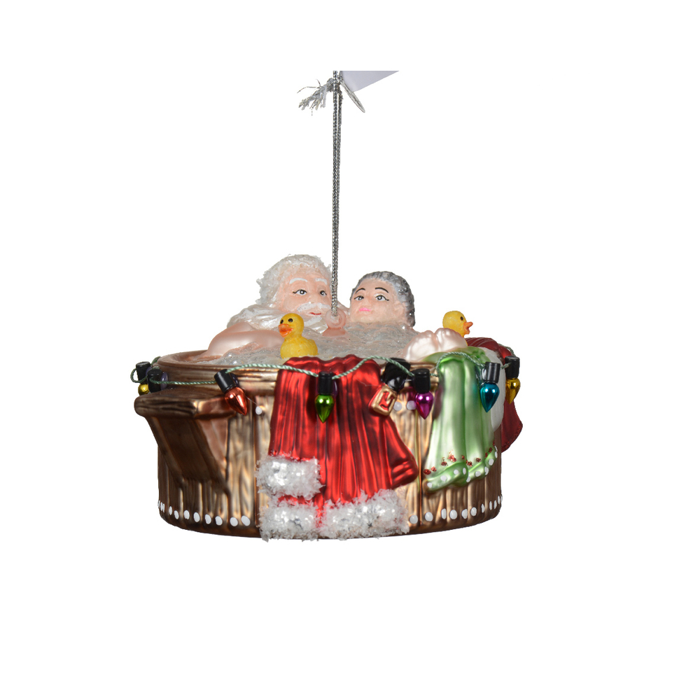 Suspension pour sapin : Père Noël en verre - 10,8x9,5xH.6,8cm