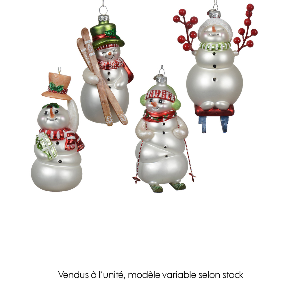Suspension bonhomme neige verre 13x8.8 H13cm